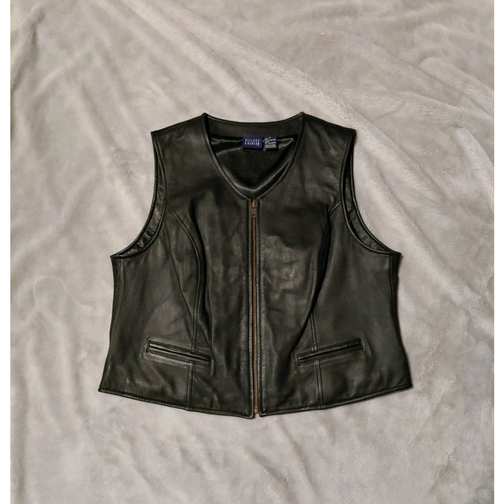 Hillard & Hanson Women's Soft Lambskin Black Leather Full Zip Motorcycle Vest XL - Picture 8 of 8